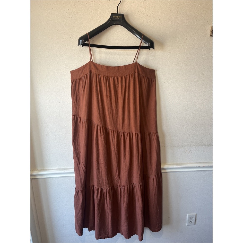 Abercrombie & Fitch Linen Blend Maxi Dress Rust XLT Asymmetrical TierFlowy Beach - Picture 2 of 16